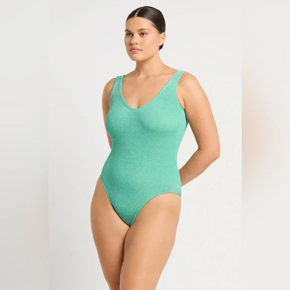 Bond eye Mara Low Back One Piece swimsuit, LAGOON LUREX, $180 - Picture 4 of 16